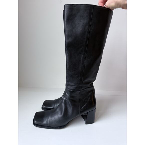 St John’s Bay Womens Knee High Boots Size 8.5 M Black 100% Leather Square Toe - Picture 1 of 11